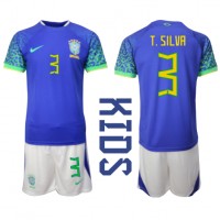Brasilien Thiago Silva #3 Fußballbekleidung Auswärtstrikot Kinder WM 2022 Kurzarm (+ kurze hosen)